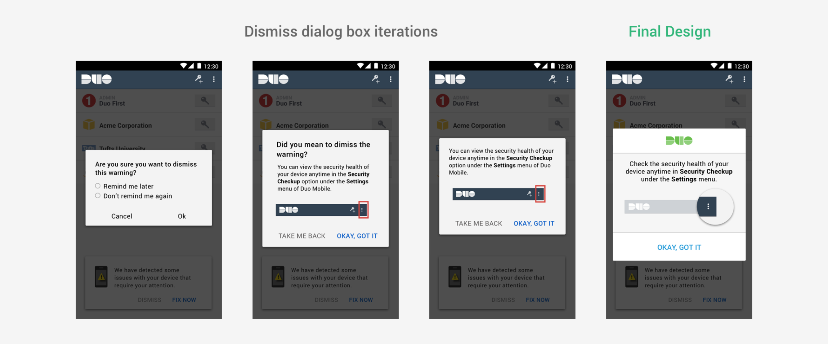iterations for dismiss dialog box
